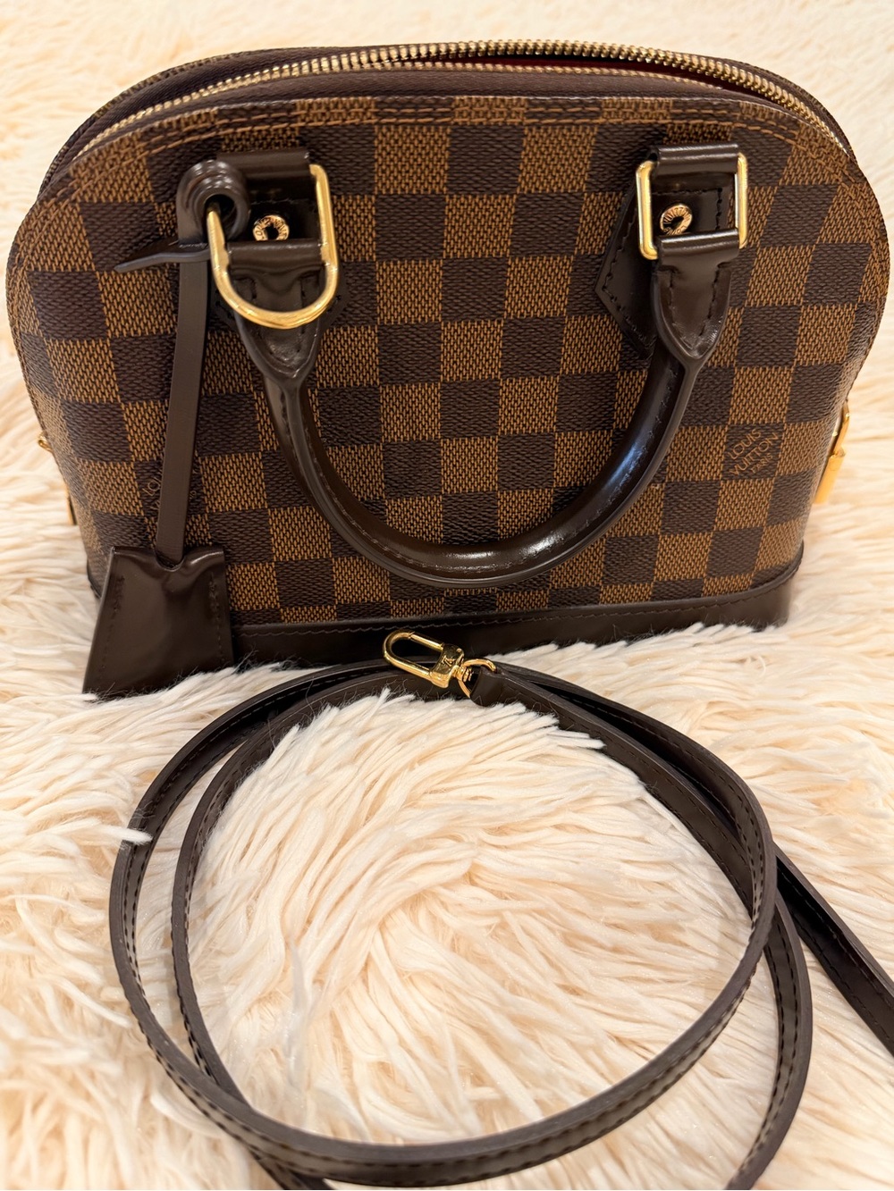 Louis Vuitton Brown Damier Ebene Satchel with Dark Brown Trim and Gold Hardware